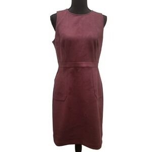 LOFT Outlet Burgundy Faux Suede Sleeveless Shift Dress Pockets Size 6 Career
